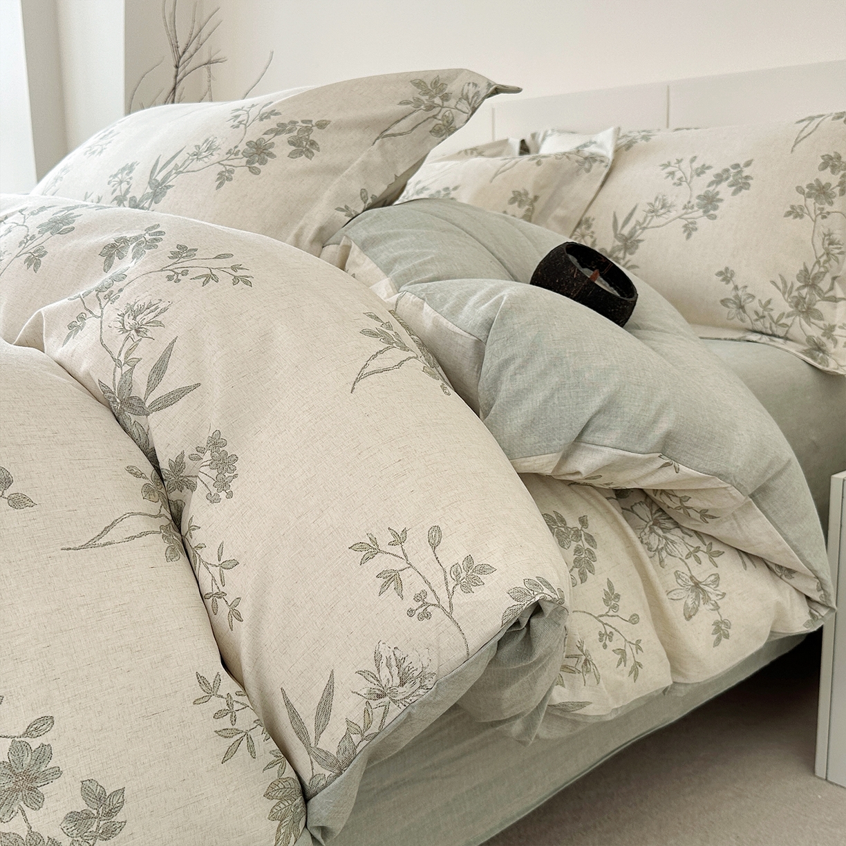 91家纺网 家纺一手货源 找家纺 锦罗绣 2026新款纯棉棉麻四件套 花隐溪