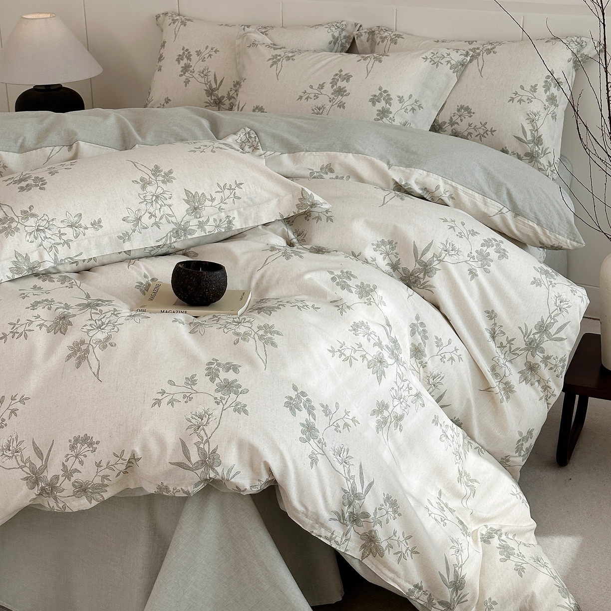 91家纺网 家纺一手货源 找家纺 锦罗绣 2026新款纯棉棉麻四件套 花隐溪