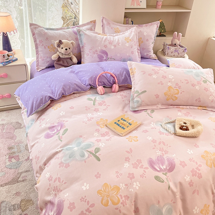 91家纺网 家纺一手货源 找家纺 世爵 2026新款亲肤磨毛印花单被套 晴光花叙粉