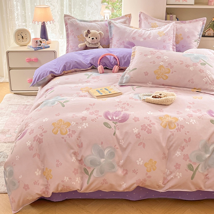 91家纺网 家纺一手货源 找家纺 世爵 2026新款亲肤磨毛印花单被套 晴光花叙粉