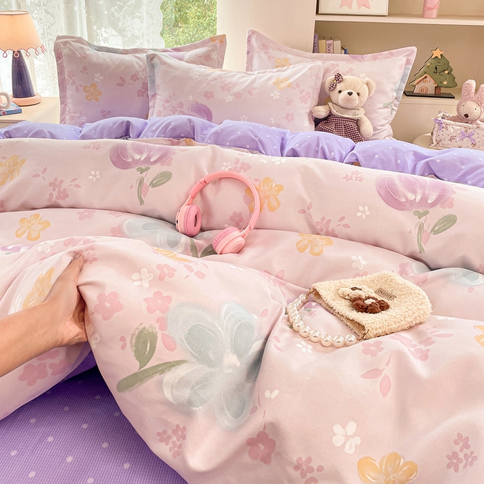 91家纺网 家纺一手货源 找家纺 世爵 2026新款亲肤磨毛印花单被套 晴光花叙粉