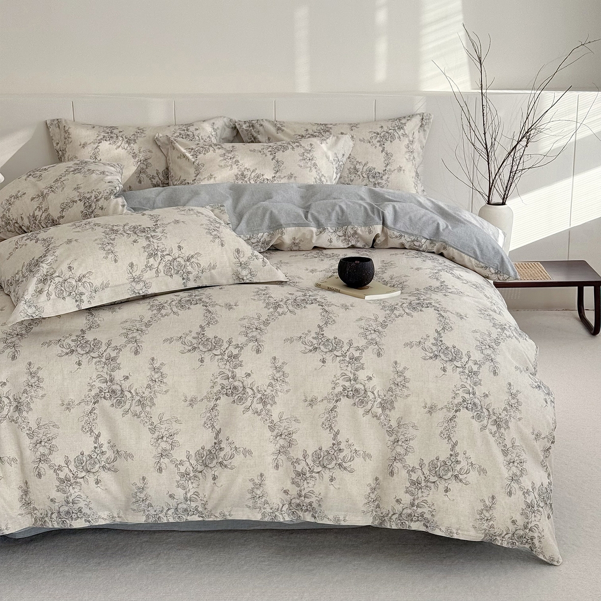 91家纺网 家纺一手货源 找家纺 锦罗绣 2026新款纯棉棉麻四件套 玫萱