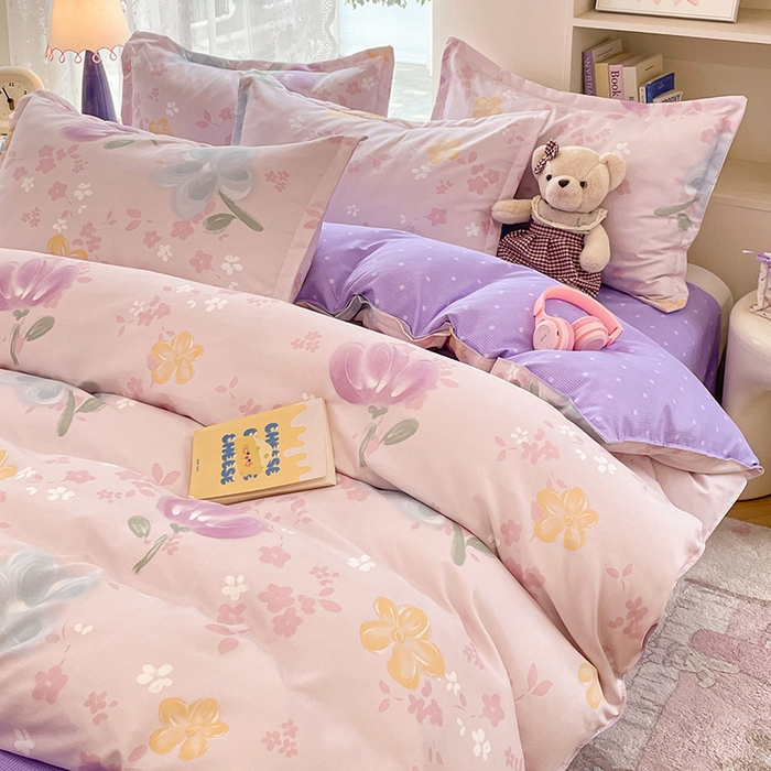 91家纺网 家纺一手货源 找家纺 世爵 2026新款亲肤磨毛印花单被套 晴光花叙粉