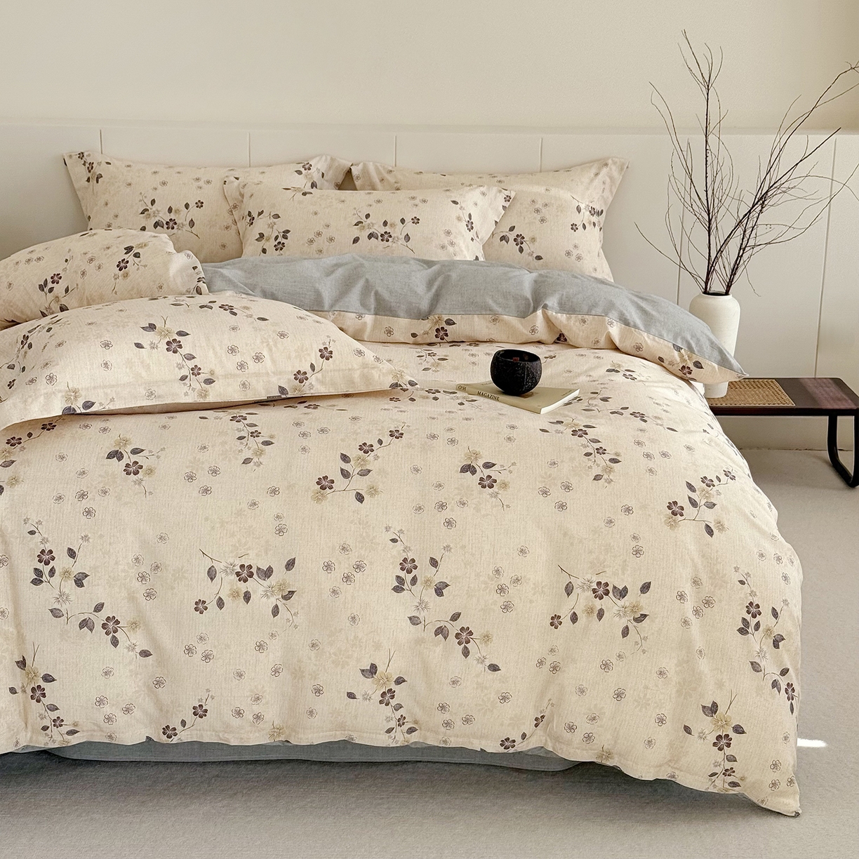 91家纺网 家纺一手货源 找家纺 锦罗绣 2026新款纯棉棉麻四件套 梦花吟