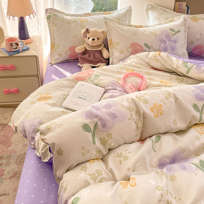 91家纺网 家纺一手货源 找家纺 世爵 2026新款亲肤磨毛印花单被套 晴光花叙绿