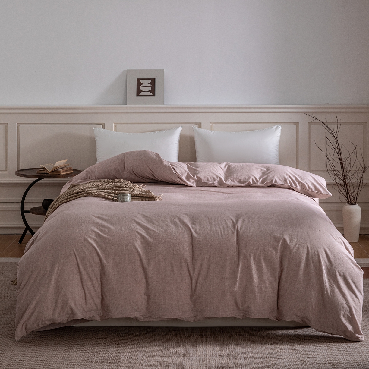 91家纺网 家纺一手货源 找家纺 锦罗绣 2026新款纯棉棉麻四件套 棉麻-豆沙