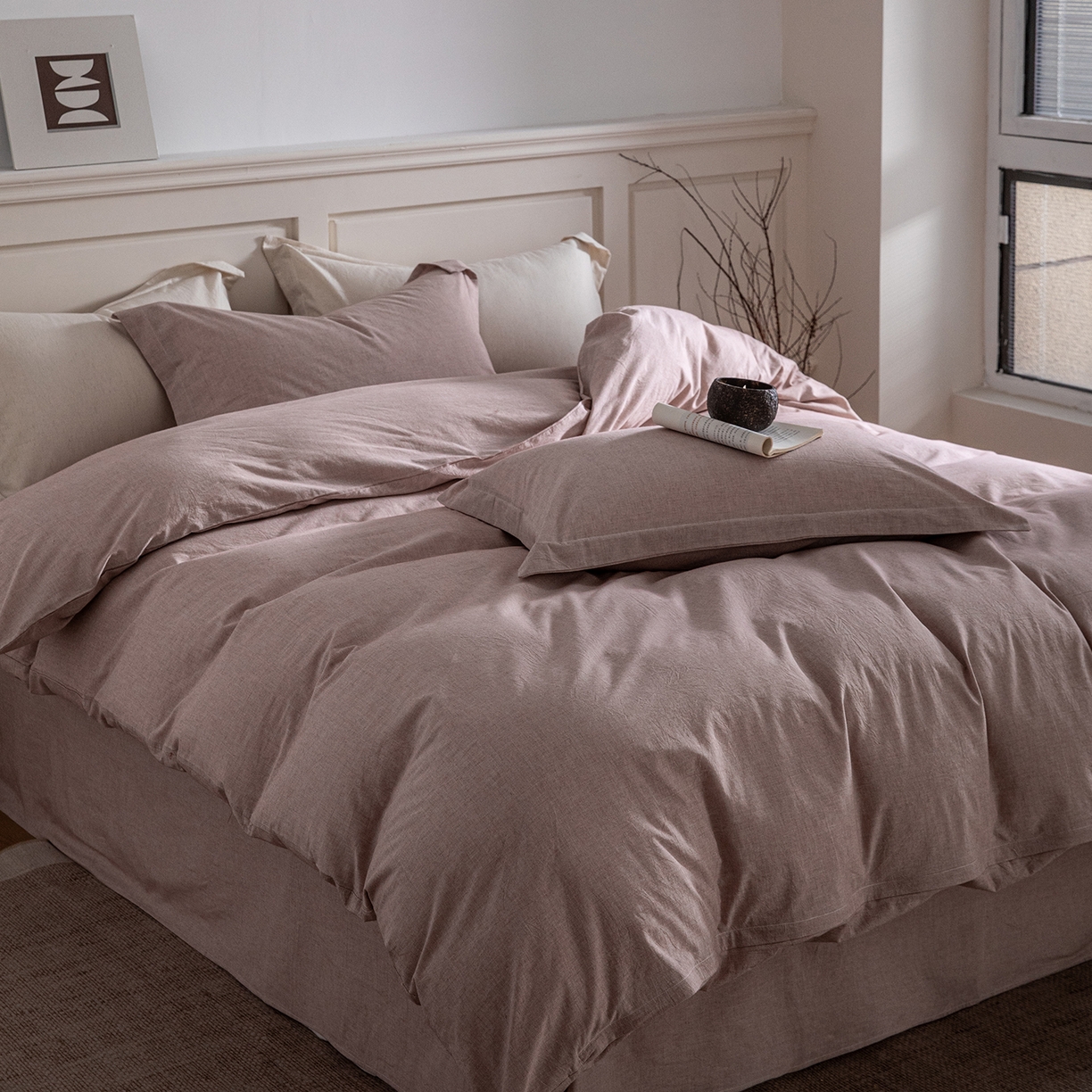 91家纺网 家纺一手货源 找家纺 锦罗绣 2026新款纯棉棉麻四件套 棉麻-豆沙