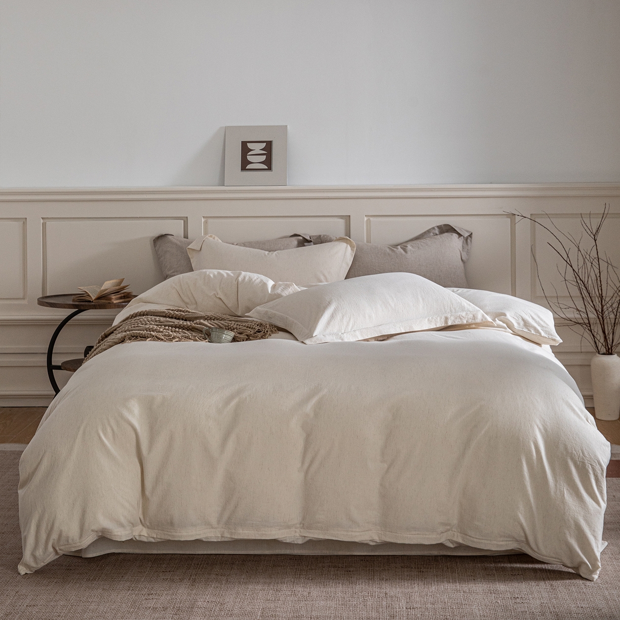 锦罗绣 2026新款纯棉棉麻四件套 棉麻-米白