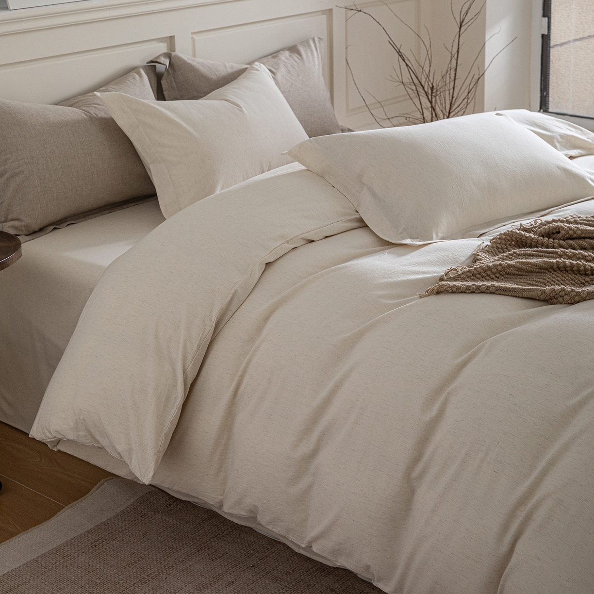 91家纺网 家纺一手货源 找家纺 锦罗绣 2026新款纯棉棉麻四件套 棉麻-米白