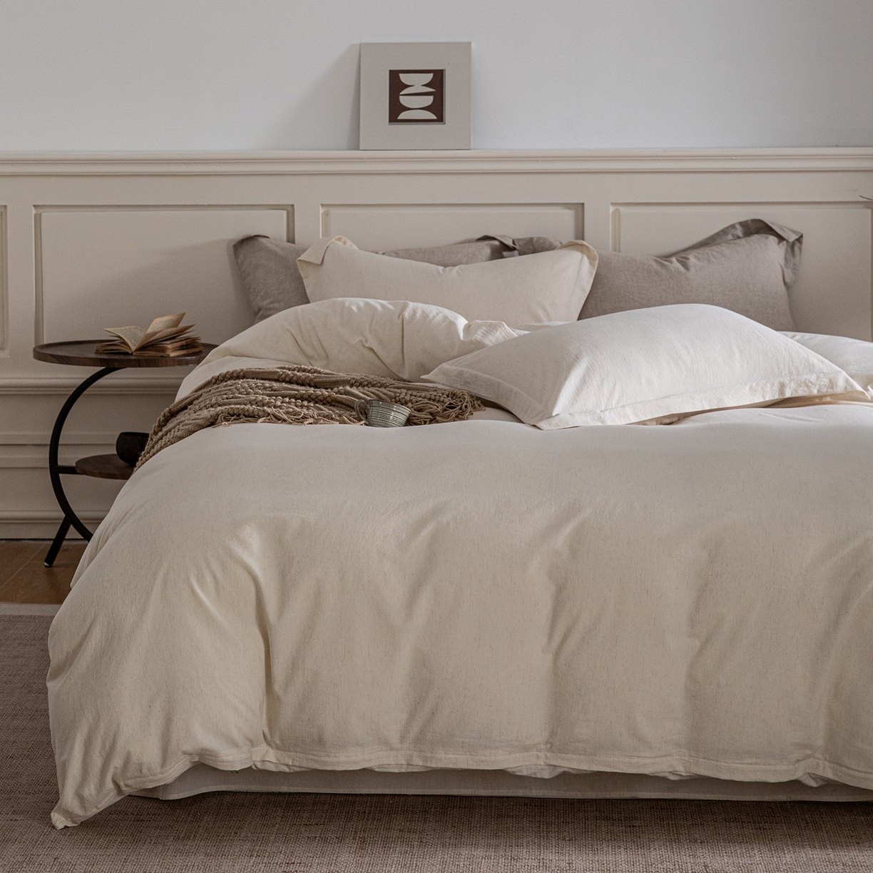 91家纺网 家纺一手货源 找家纺 锦罗绣 2026新款纯棉棉麻四件套 棉麻-米白