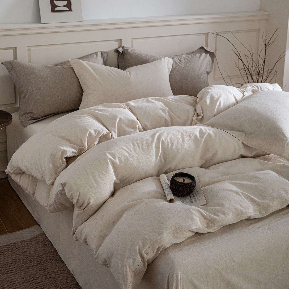 91家纺网 家纺一手货源 找家纺 锦罗绣 2026新款纯棉棉麻四件套 棉麻-米白