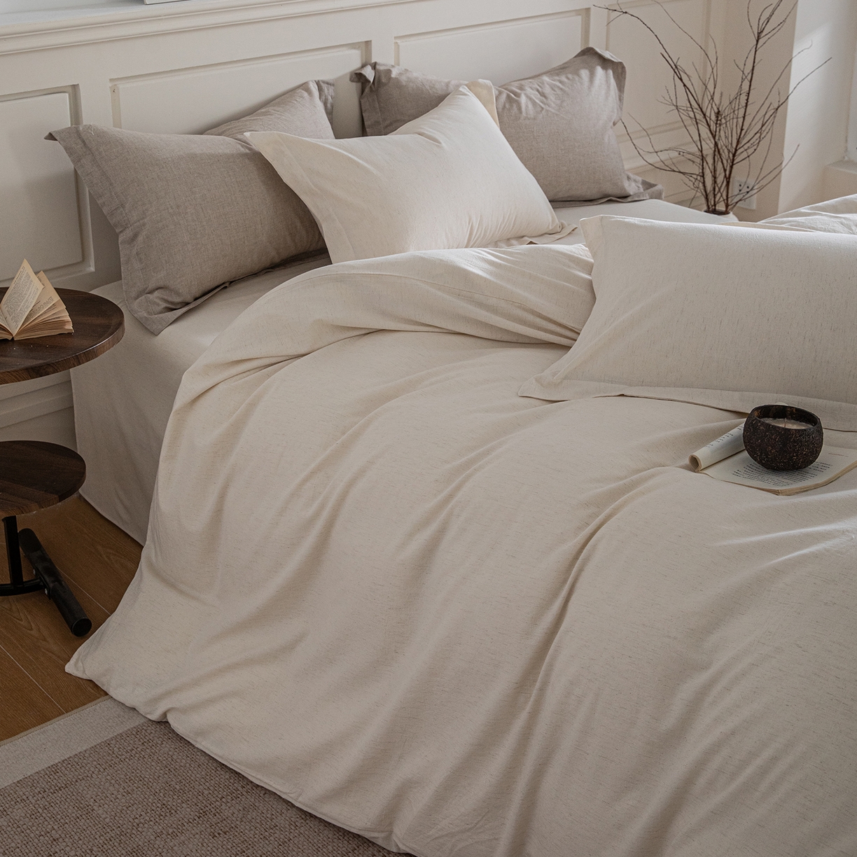 91家纺网 家纺一手货源 找家纺 锦罗绣 2026新款纯棉棉麻四件套 棉麻-米白