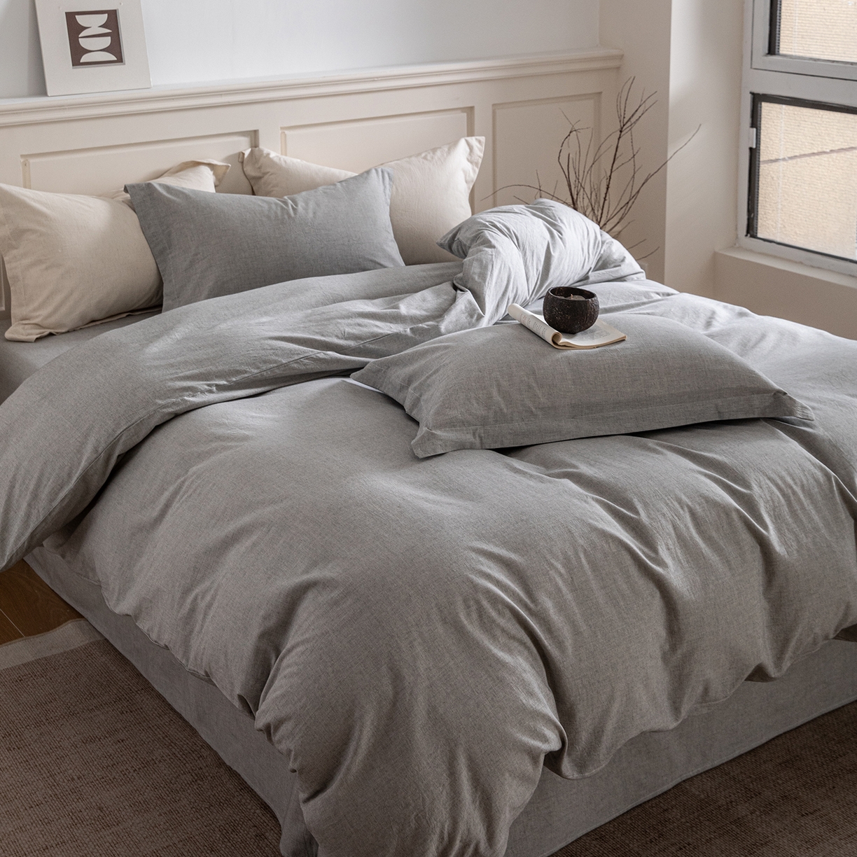 91家纺网 家纺一手货源 找家纺 锦罗绣 2026新款纯棉棉麻四件套 棉麻-浅灰