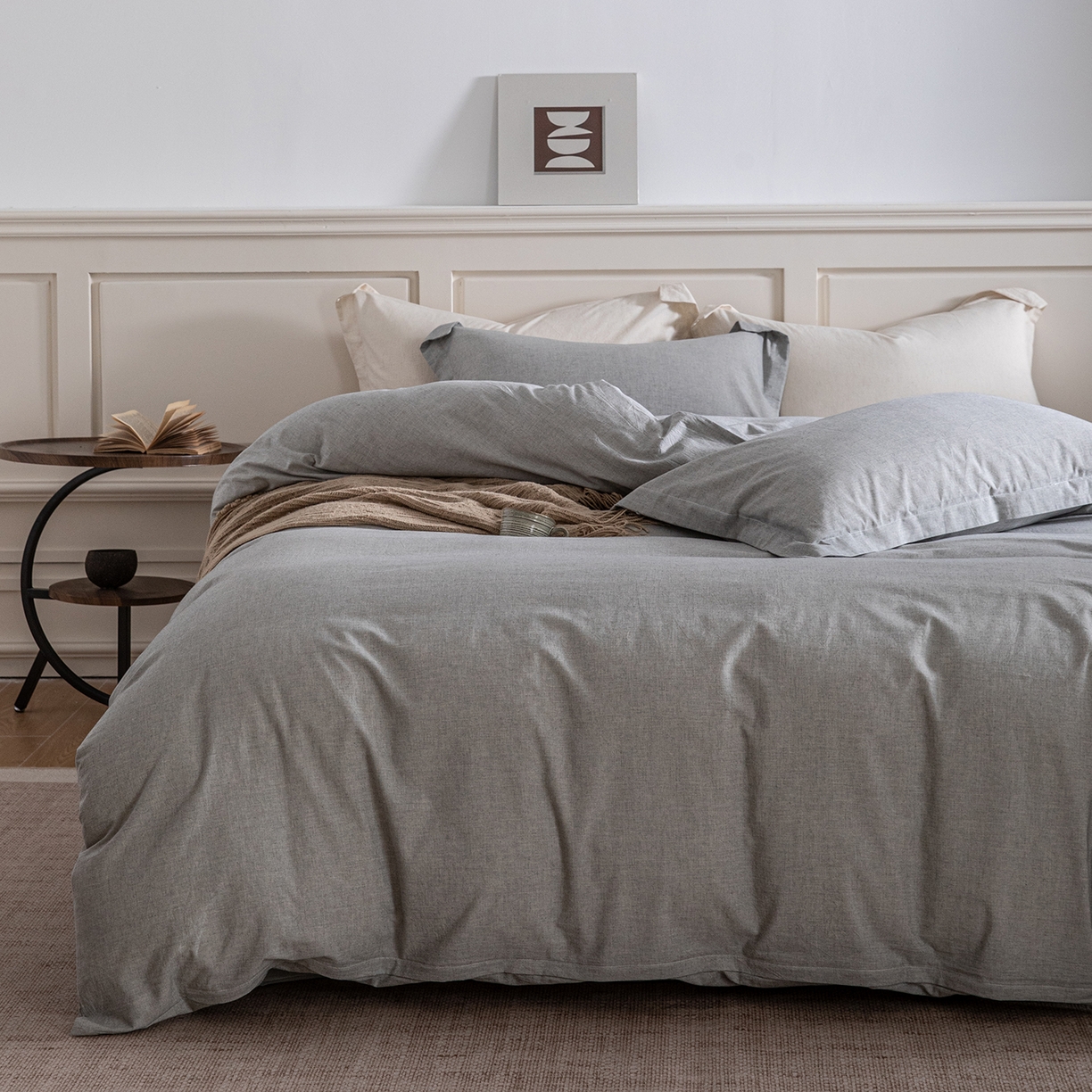 91家纺网 家纺一手货源 找家纺 锦罗绣 2026新款纯棉棉麻四件套 棉麻-浅灰