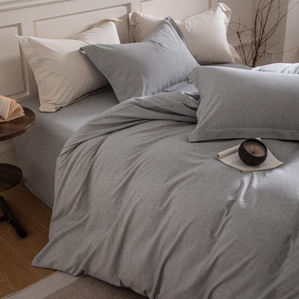 91家纺网 家纺一手货源 找家纺 锦罗绣 2026新款纯棉棉麻四件套 棉麻-浅灰