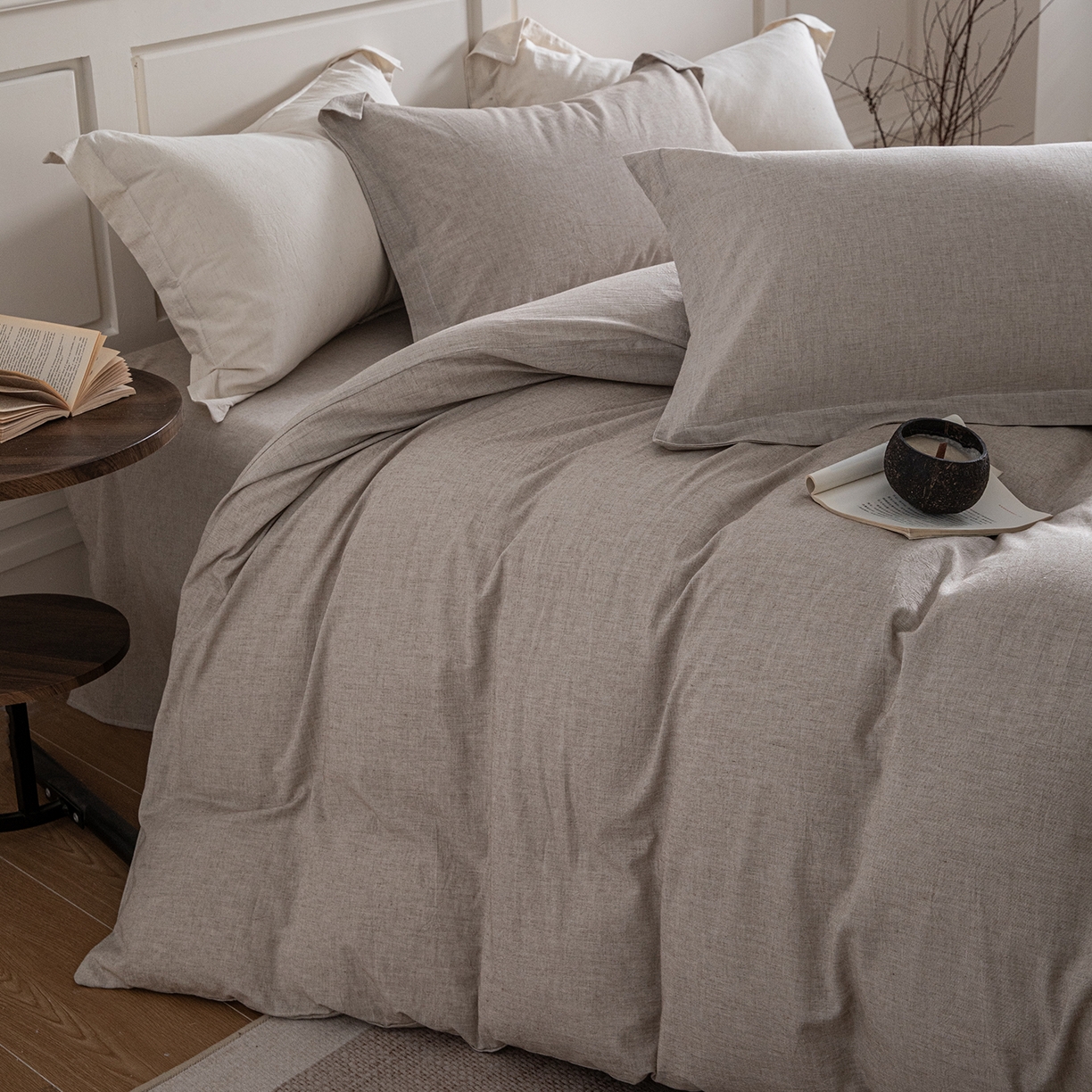 91家纺网 家纺一手货源 找家纺 锦罗绣 2026新款纯棉棉麻四件套 棉麻-浅咖