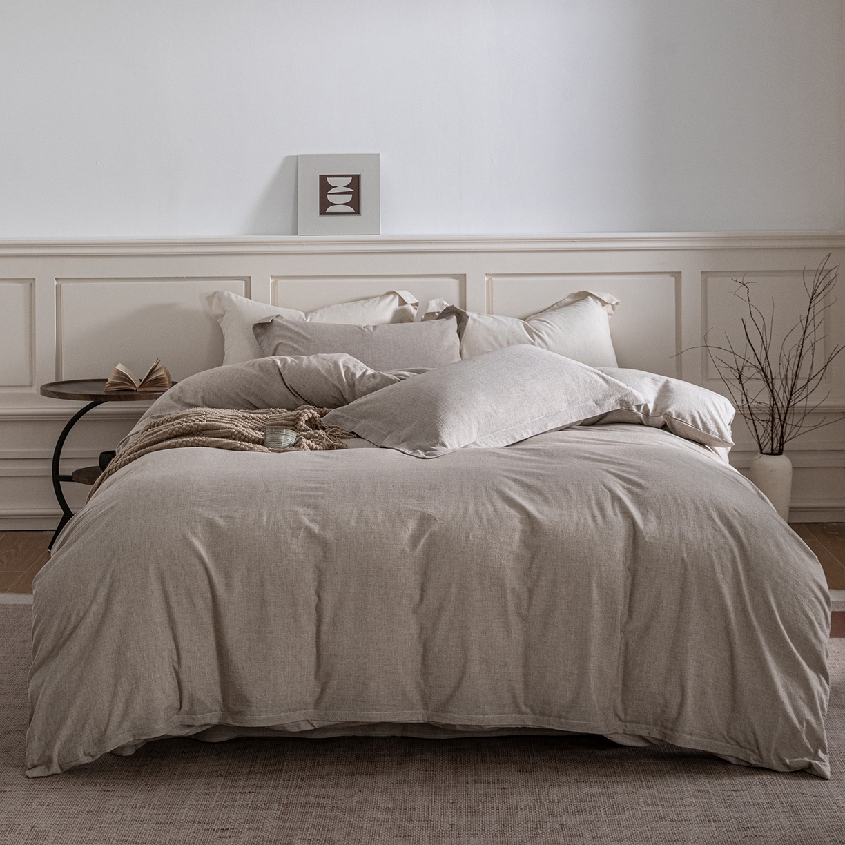 锦罗绣 2026新款纯棉棉麻四件套 棉麻-浅咖