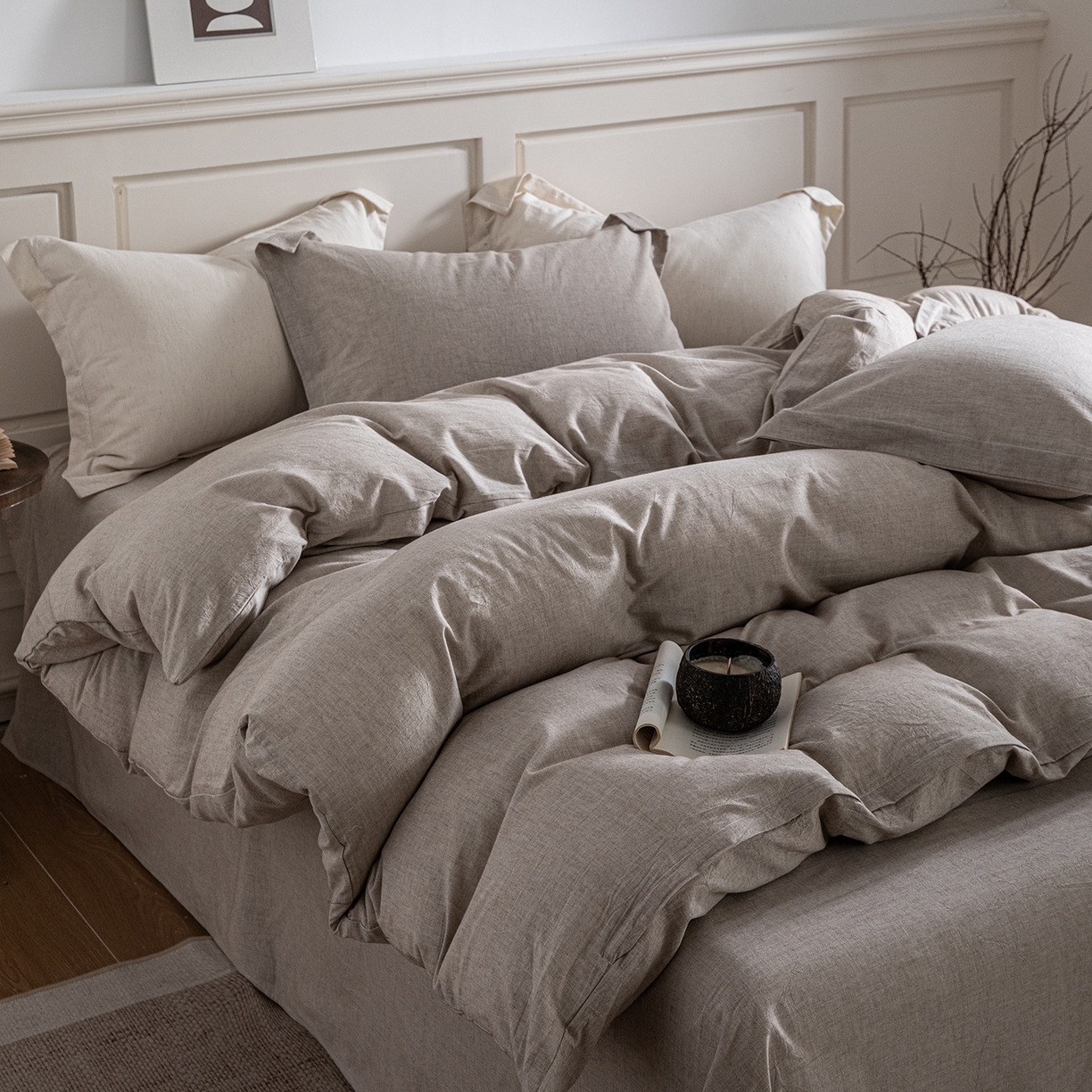 91家纺网 家纺一手货源 找家纺 锦罗绣 2026新款纯棉棉麻四件套 棉麻-浅咖