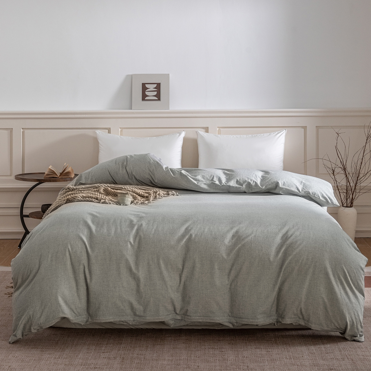 91家纺网 家纺一手货源 找家纺 锦罗绣 2026新款纯棉棉麻四件套 棉麻-浅绿