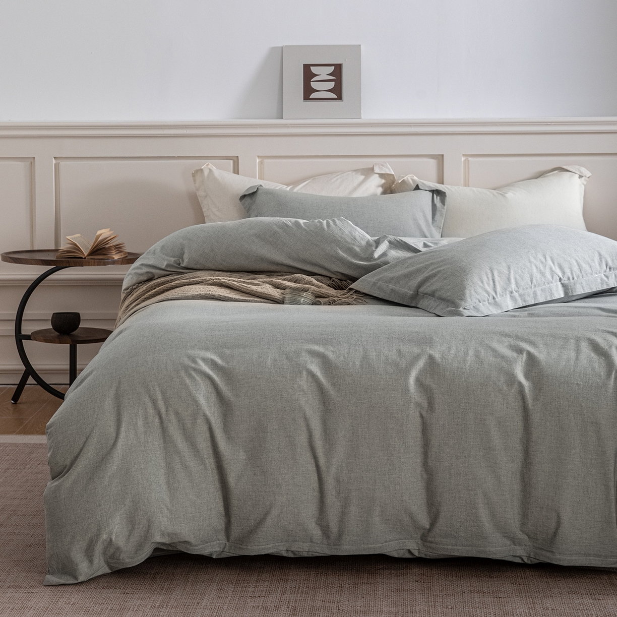 91家纺网 家纺一手货源 找家纺 锦罗绣 2026新款纯棉棉麻四件套 棉麻-浅绿