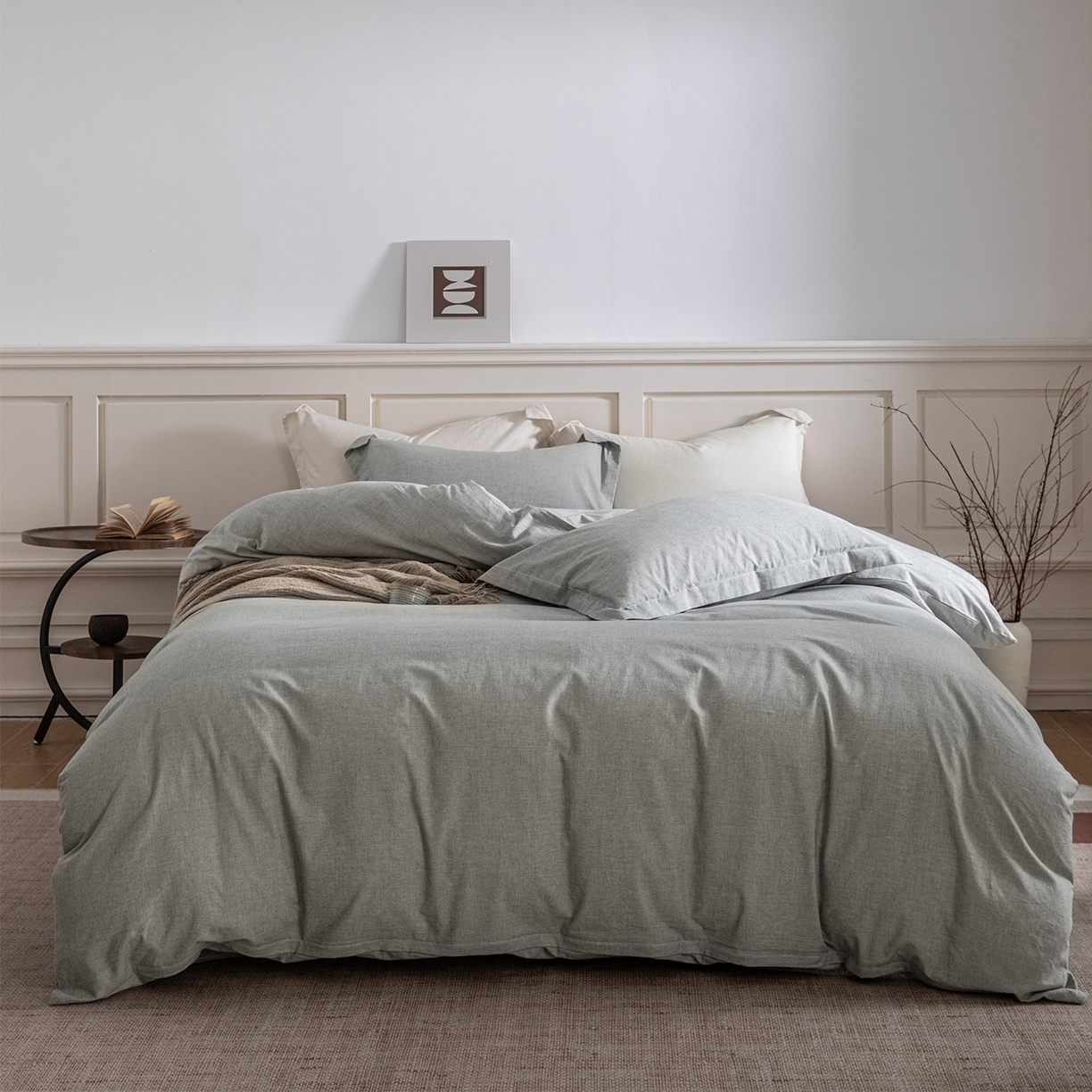 锦罗绣 2026新款纯棉棉麻四件套 棉麻-浅绿