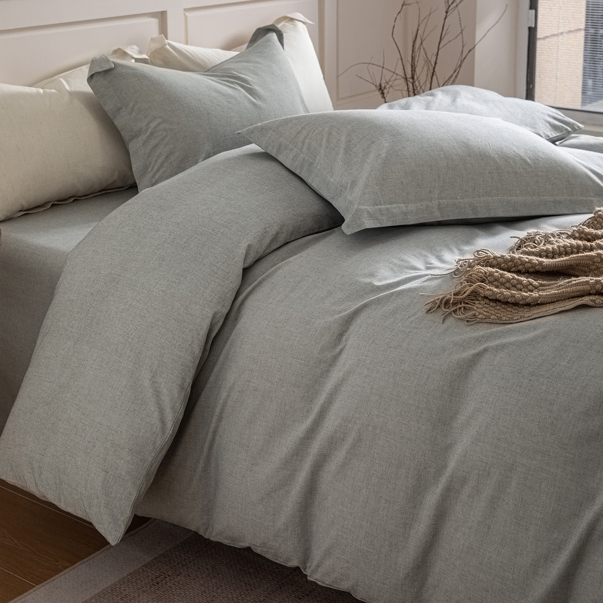 91家纺网 家纺一手货源 找家纺 锦罗绣 2026新款纯棉棉麻四件套 棉麻-浅绿