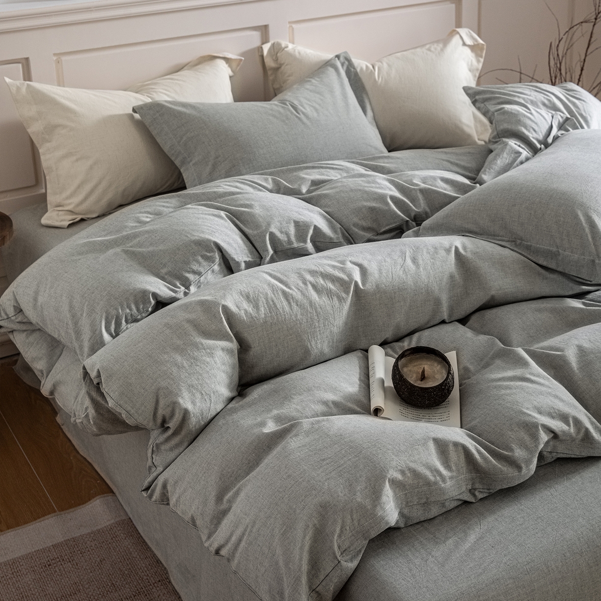 91家纺网 家纺一手货源 找家纺 锦罗绣 2026新款纯棉棉麻四件套 棉麻-浅绿