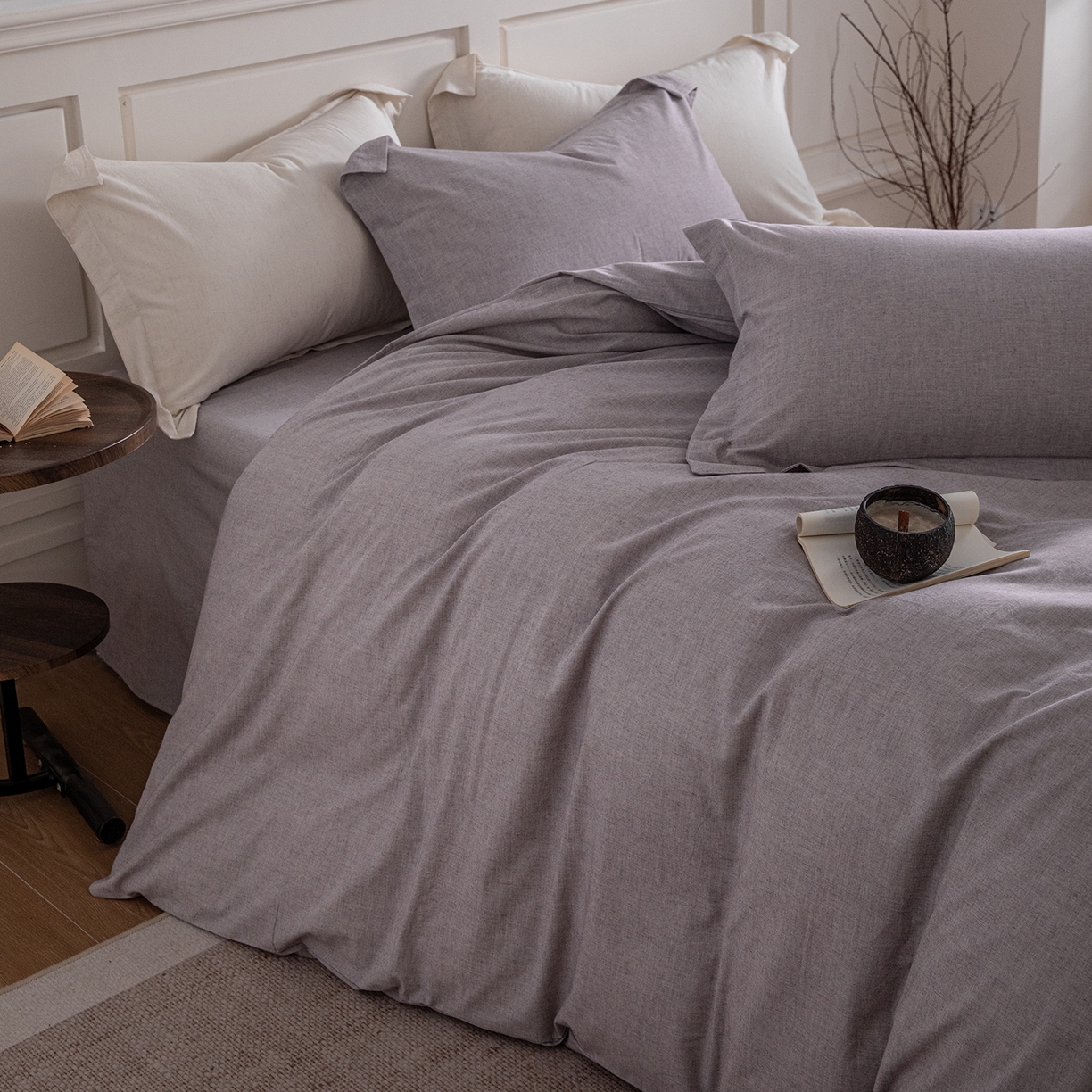 91家纺网 家纺一手货源 找家纺 锦罗绣 2026新款纯棉棉麻四件套 棉麻-浅紫