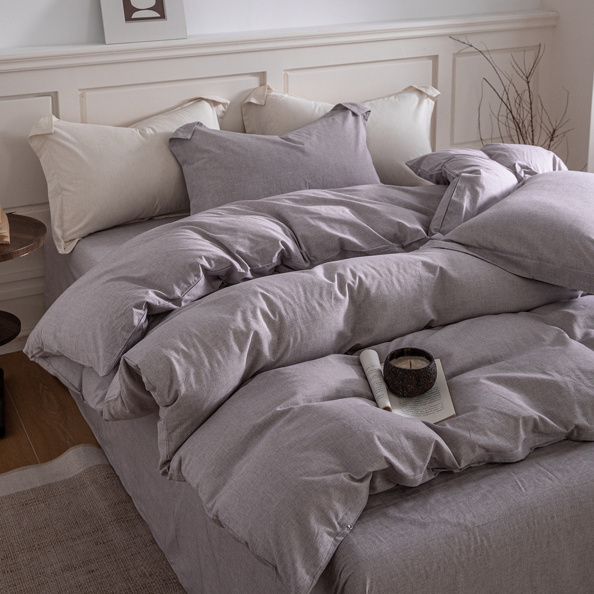 91家纺网 家纺一手货源 找家纺 锦罗绣 2026新款纯棉棉麻四件套 棉麻-浅紫