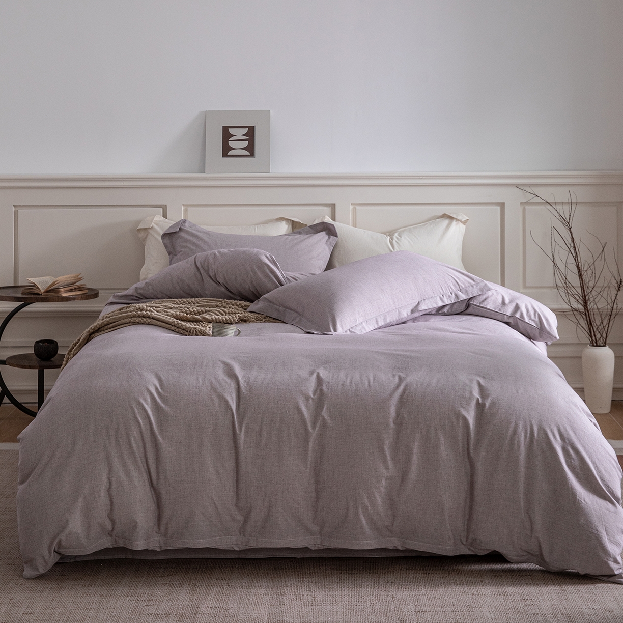 锦罗绣 2026新款纯棉棉麻四件套 棉麻-浅紫