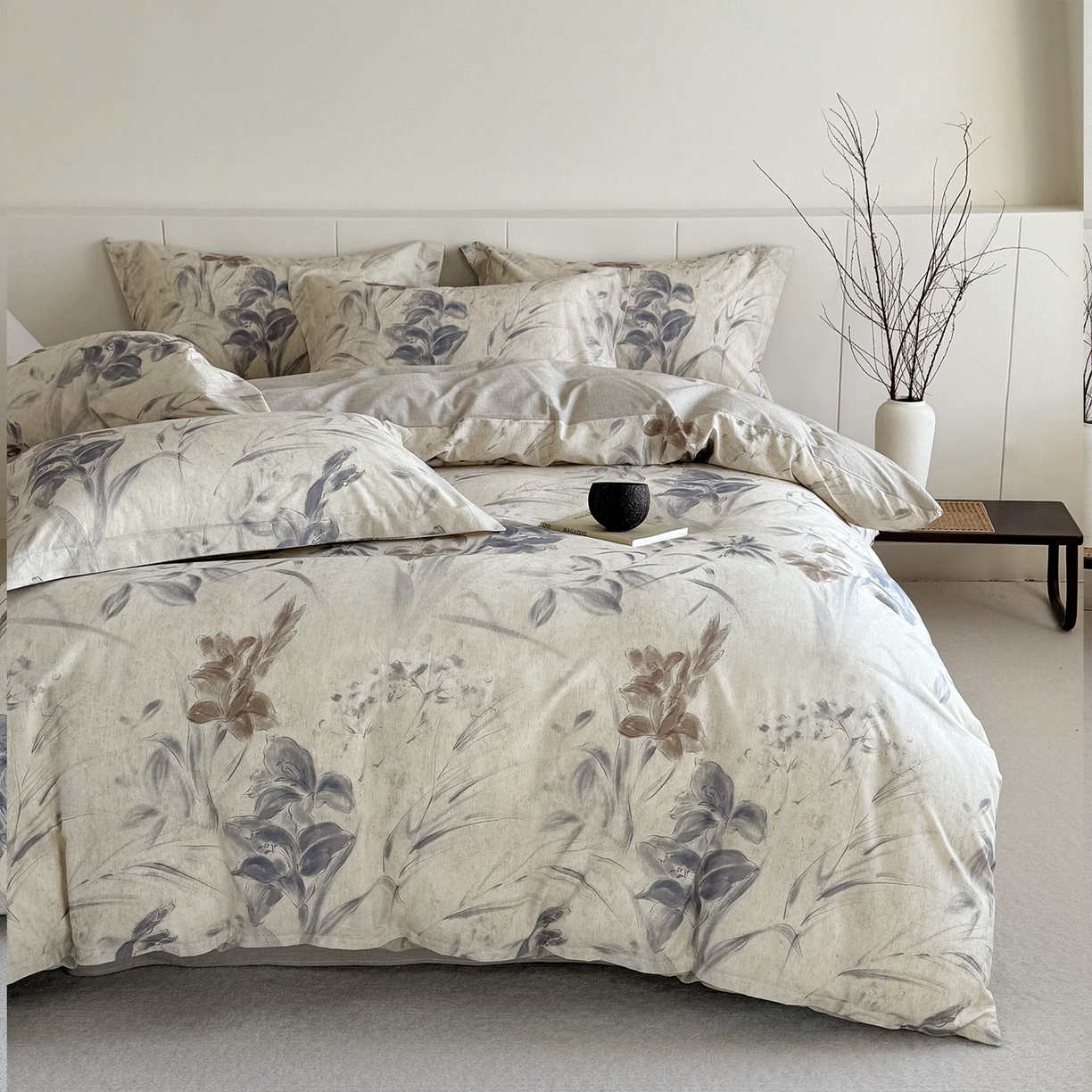 91家纺网 家纺一手货源 找家纺 锦罗绣 2026新款纯棉棉麻四件套 柔眠花韵