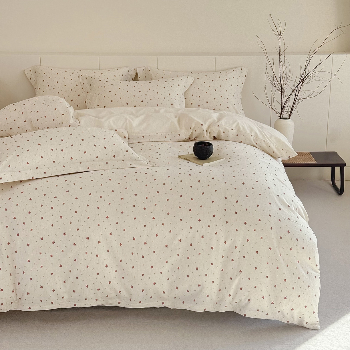 91家纺网 家纺一手货源 找家纺 锦罗绣 2026新款纯棉棉麻四件套 甜蜜草莓