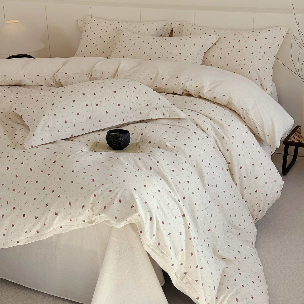 91家纺网 家纺一手货源 找家纺 锦罗绣 2026新款纯棉棉麻四件套 甜蜜草莓