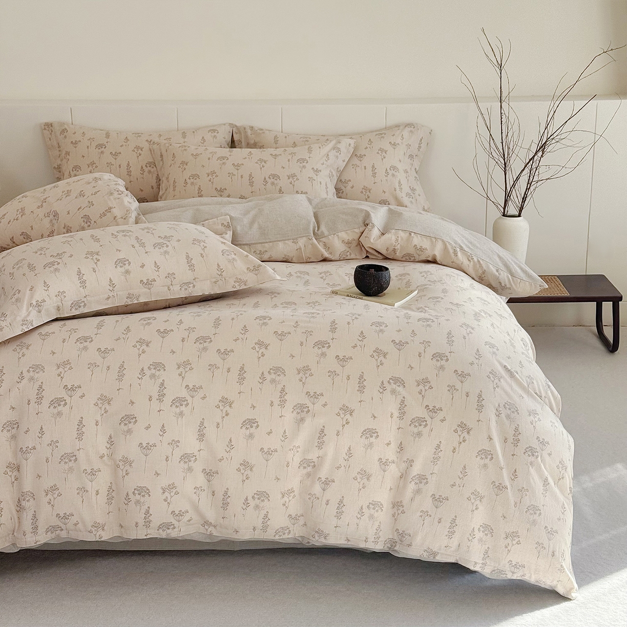 91家纺网 家纺一手货源 找家纺 锦罗绣 2026新款纯棉棉麻四件套 友韵花开