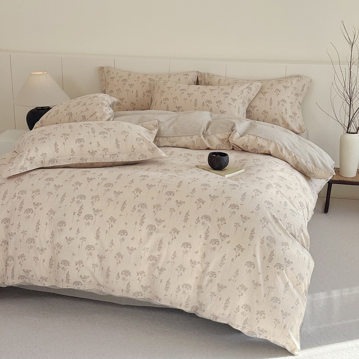 91家纺网 家纺一手货源 找家纺 锦罗绣 2026新款纯棉棉麻四件套 友韵花开