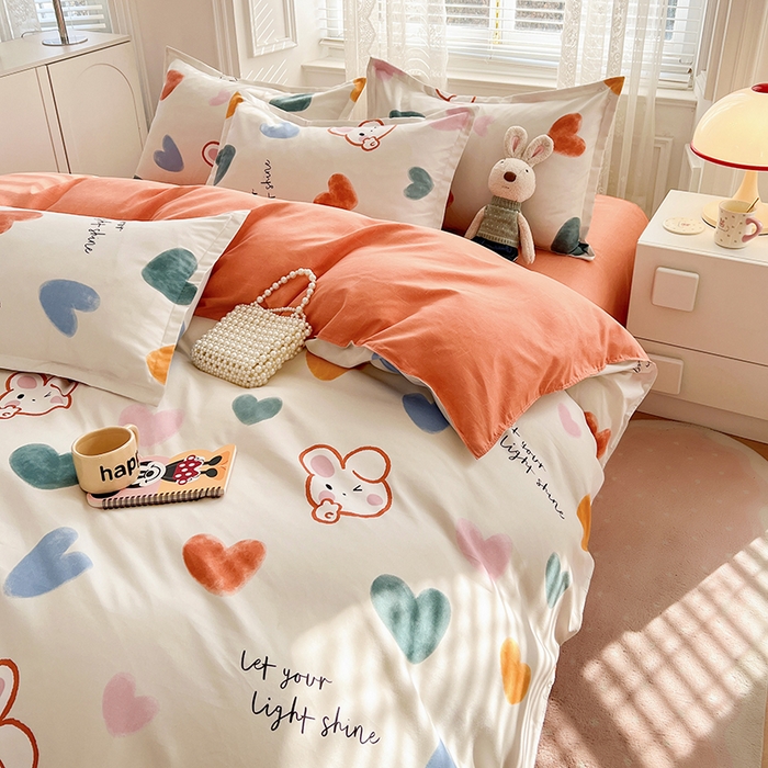 91家纺网 家纺一手货源 找家纺 世爵 2026新款亲肤磨毛印花单被套 甜心小兔