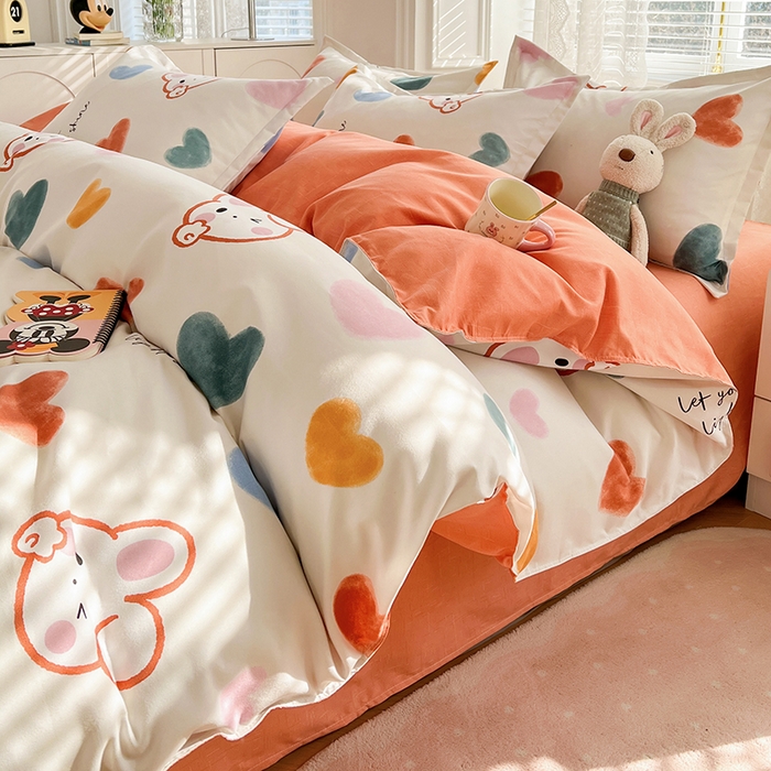 91家纺网 家纺一手货源 找家纺 世爵 2026新款亲肤磨毛印花单被套 甜心小兔