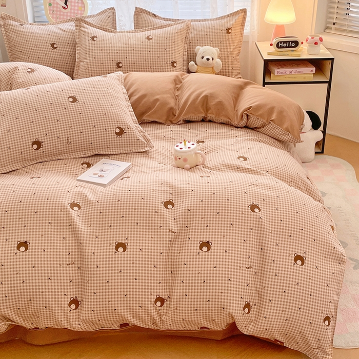 91家纺网 家纺一手货源 找家纺 世爵 2026新款亲肤磨毛印花单被套 熊仔格