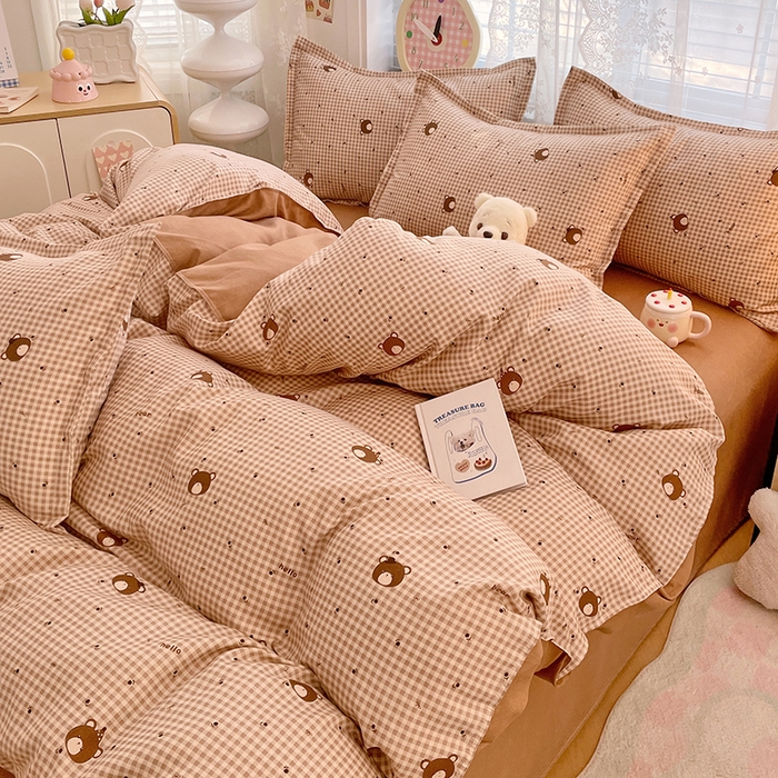 91家纺网 家纺一手货源 找家纺 世爵 2026新款亲肤磨毛印花单被套 熊仔格