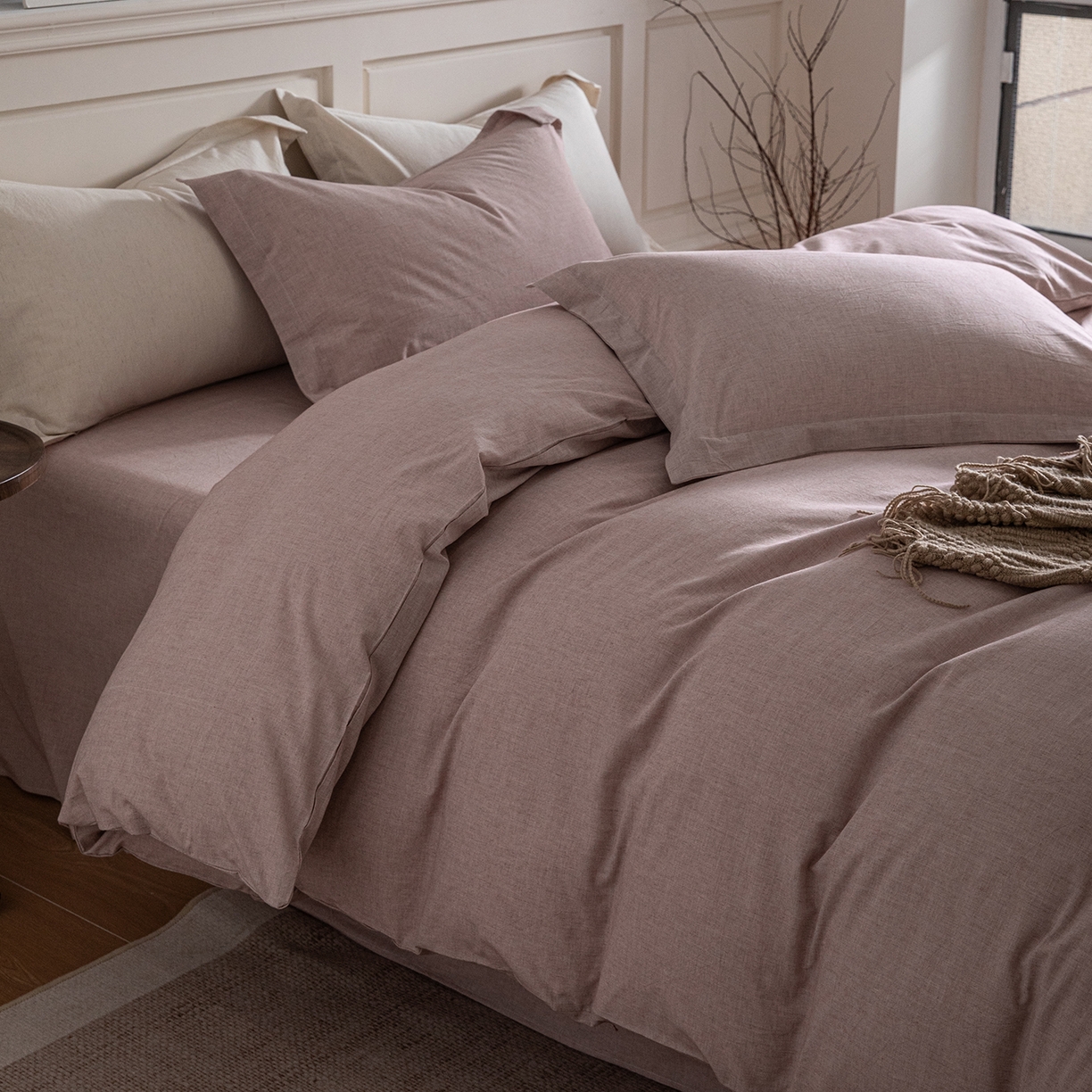 91家纺网 家纺一手货源 找家纺 锦罗绣 2026新款纯棉棉麻四件套-单被套 棉麻-豆沙