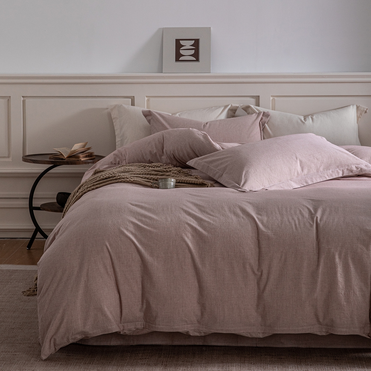 91家纺网 家纺一手货源 找家纺 锦罗绣 2026新款纯棉棉麻四件套-单被套 棉麻-豆沙