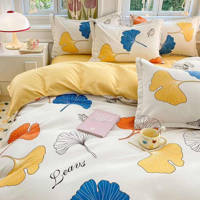 91家纺网 家纺一手货源 找家纺 世爵 2026新款亲肤磨毛印花单被套 银杏叶