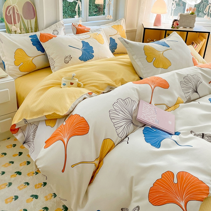 91家纺网 家纺一手货源 找家纺 世爵 2026新款亲肤磨毛印花单被套 银杏叶