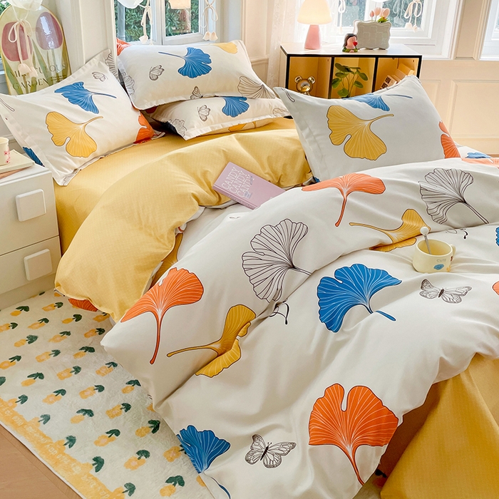 91家纺网 家纺一手货源 找家纺 世爵 2026新款亲肤磨毛印花单被套 银杏叶