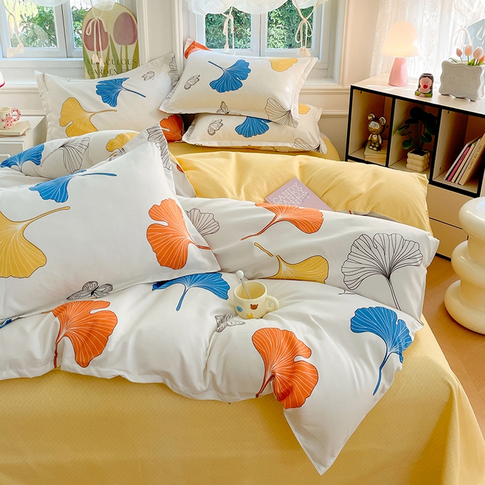 91家纺网 家纺一手货源 找家纺 世爵 2026新款亲肤磨毛印花单被套 银杏叶