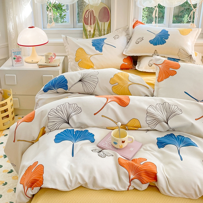 91家纺网 家纺一手货源 找家纺 世爵 2026新款亲肤磨毛印花单被套 银杏叶