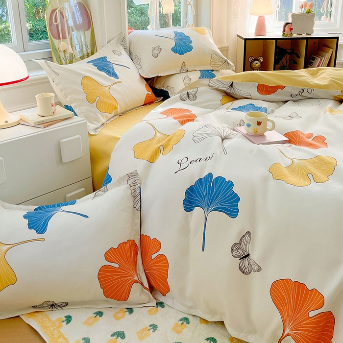 91家纺网 家纺一手货源 找家纺 世爵 2026新款亲肤磨毛印花单被套 银杏叶