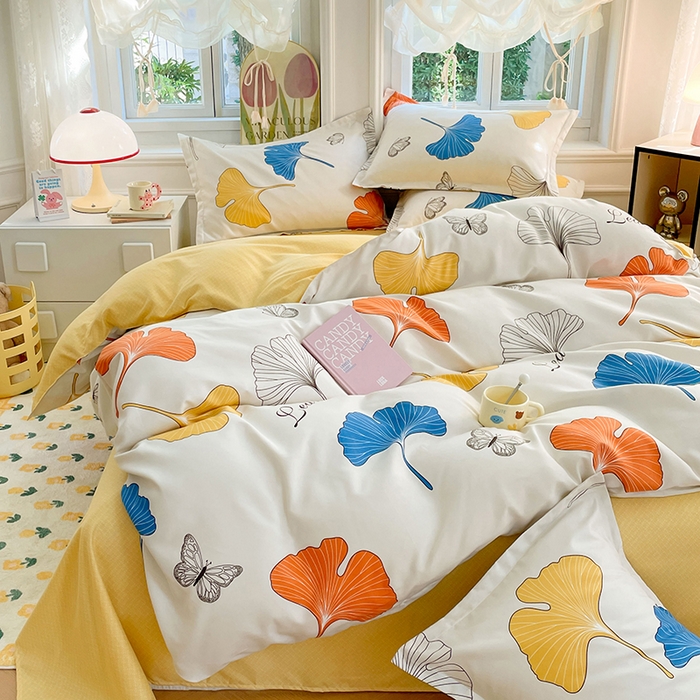 91家纺网 家纺一手货源 找家纺 世爵 2026新款亲肤磨毛印花单被套 银杏叶