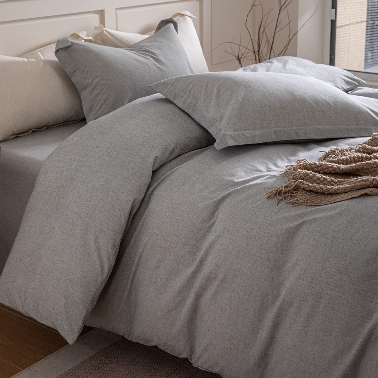 91家纺网 家纺一手货源 找家纺 锦罗绣 2026新款纯棉棉麻四件套-单被套 棉麻-浅灰