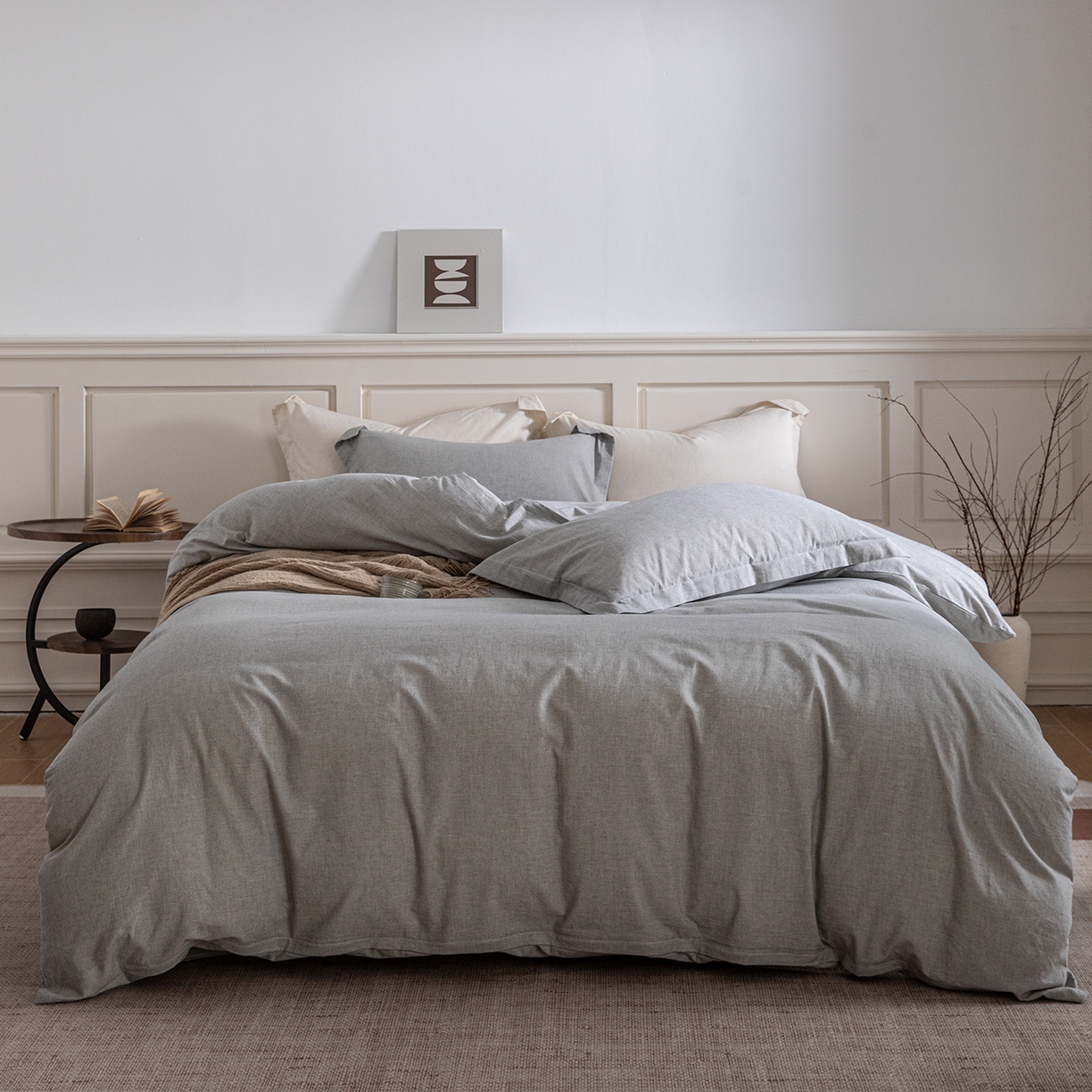 91家纺网 家纺一手货源 找家纺 锦罗绣 2026新款纯棉棉麻四件套-单被套 棉麻-浅灰
